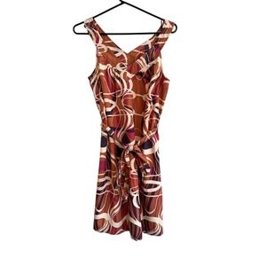 Banana Republic Swirl Print Dress Womens 6 Terracotta Magenta EUC Tie Waist